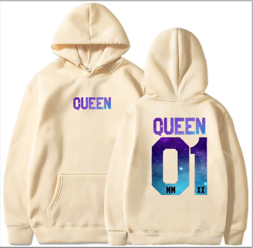 Couples Herren  King & Queen Stars Hoodie Pullover Partner Parchen Set Streetwear Men Women  Sweatshirt  Hoodies  Sweatshirts