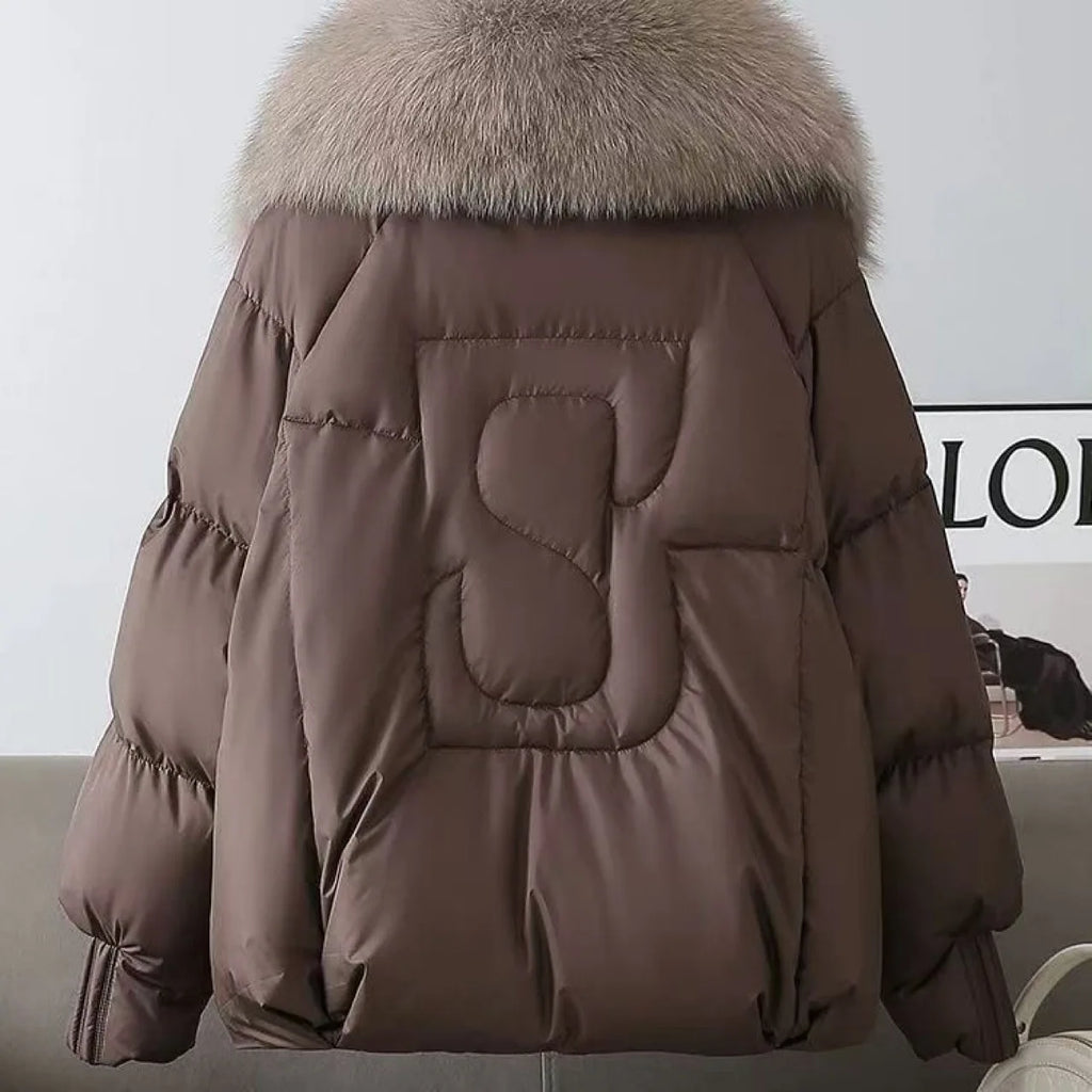 Winter Women's Cotton-Padded Jacket Large Fur Collar Thickened Short Warm Coat down Filled Anti-Fur for Short People