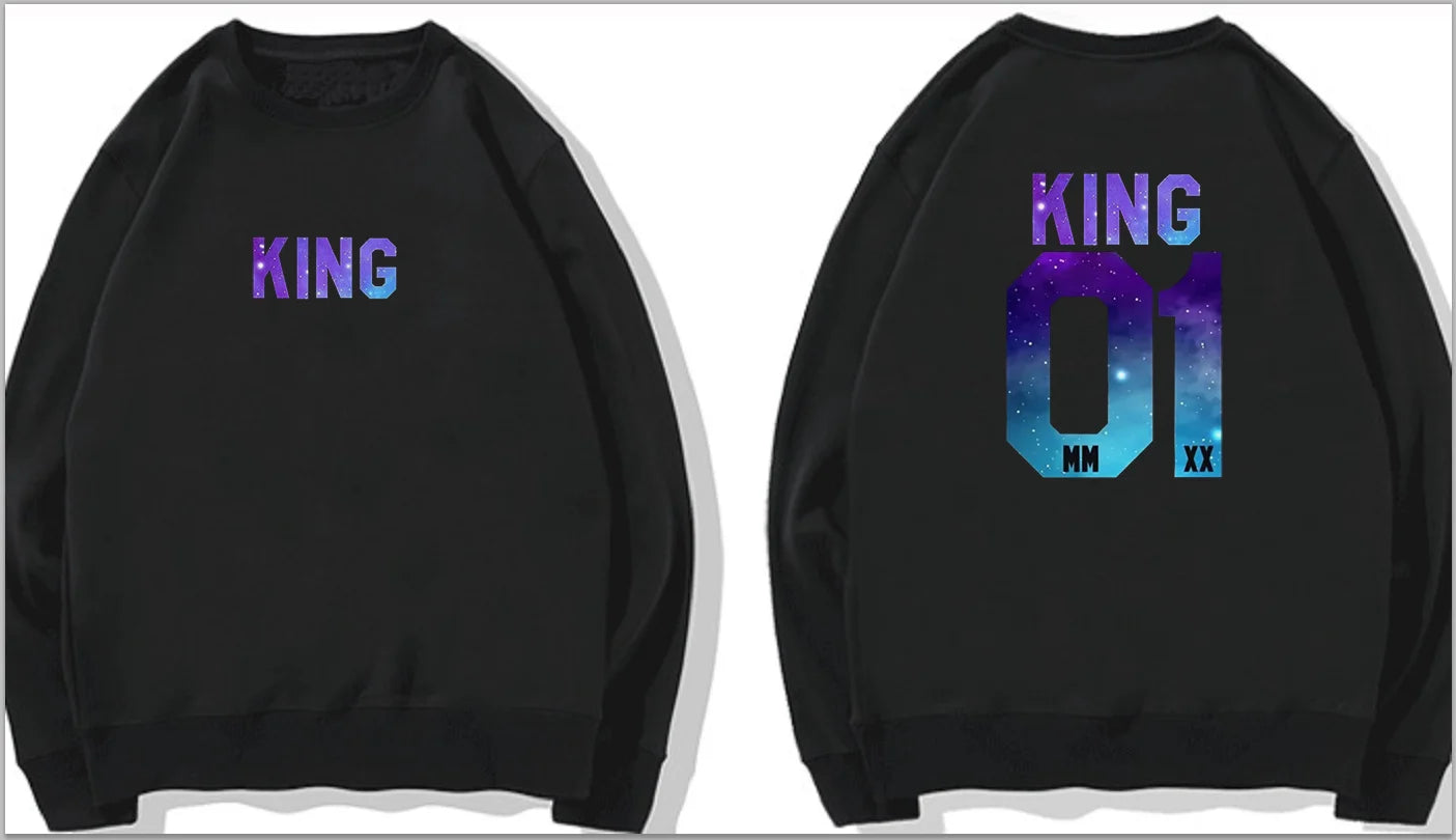 Couples Herren  King & Queen Stars Hoodie Pullover Partner Parchen Set Streetwear Men Women  Sweatshirt  Hoodies  Sweatshirts