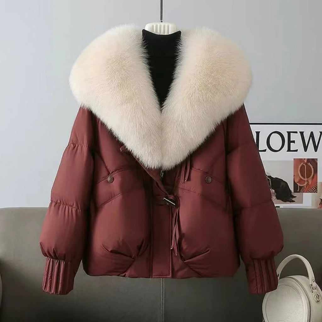 Winter Women's Cotton-Padded Jacket Large Fur Collar Thickened Short Warm Coat down Filled Anti-Fur for Short People