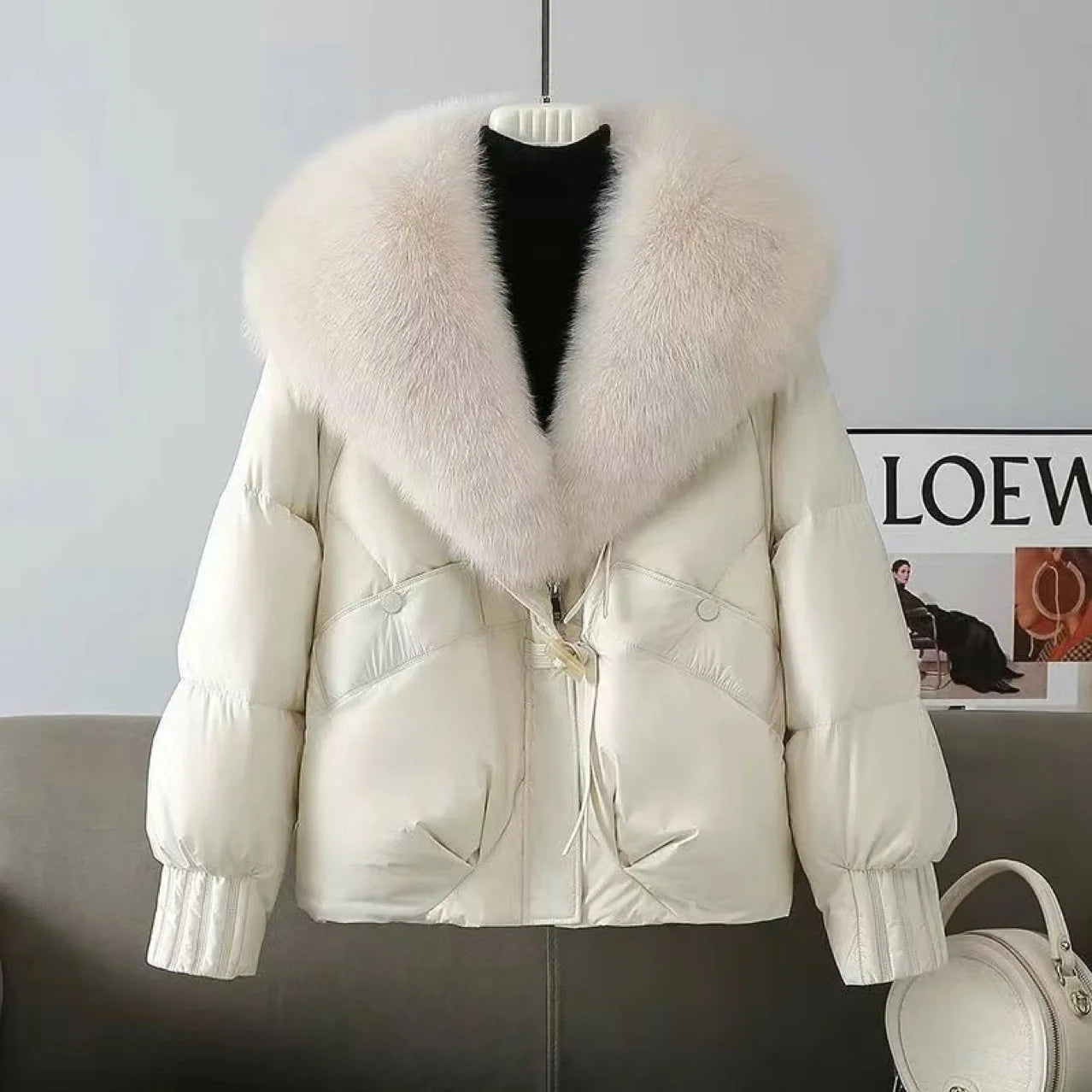 Winter Women's Cotton-Padded Jacket Large Fur Collar Thickened Short Warm Coat down Filled Anti-Fur for Short People