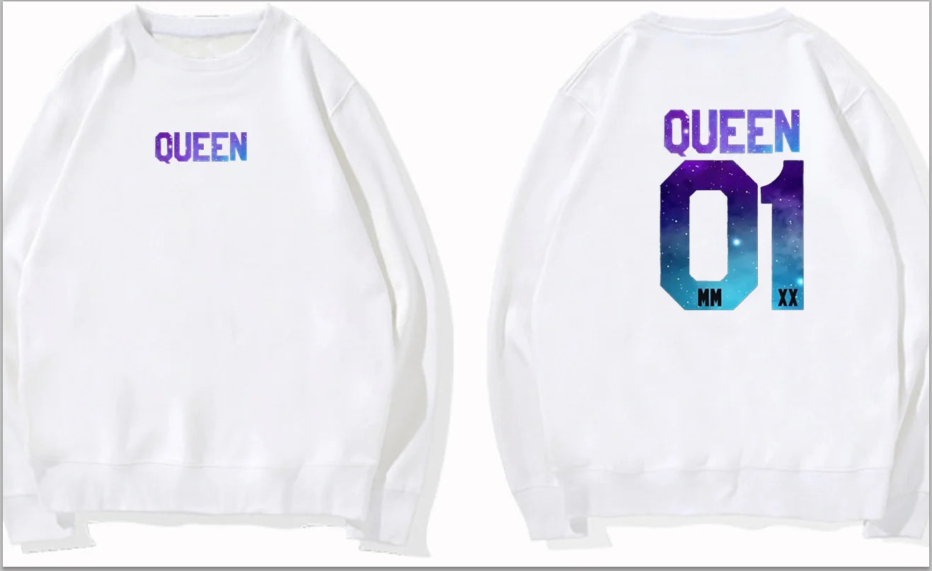 Couples Herren  King & Queen Stars Hoodie Pullover Partner Parchen Set Streetwear Men Women  Sweatshirt  Hoodies  Sweatshirts