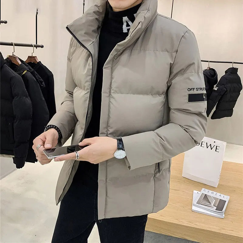 Thiened down Cotton Jaet Men's Winter New Faion Brand Stand Collar Warm Coat Youth ular ort Sle Zipper Closure