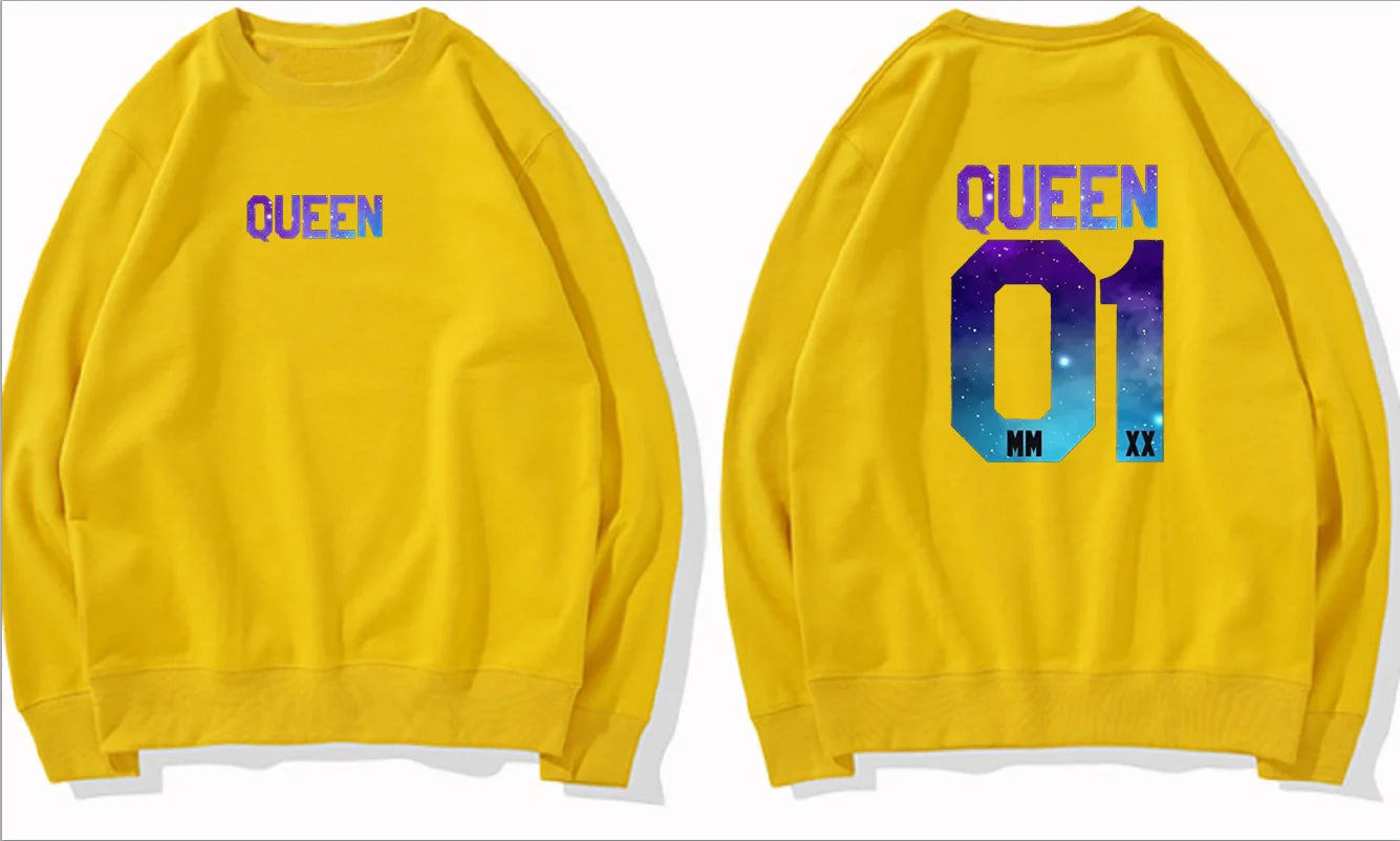 Couples Herren  King & Queen Stars Hoodie Pullover Partner Parchen Set Streetwear Men Women  Sweatshirt  Hoodies  Sweatshirts