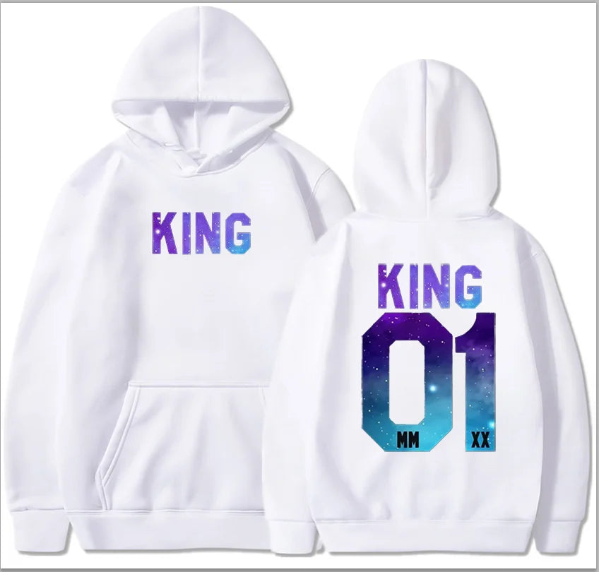 Couples Herren  King & Queen Stars Hoodie Pullover Partner Parchen Set Streetwear Men Women  Sweatshirt  Hoodies  Sweatshirts