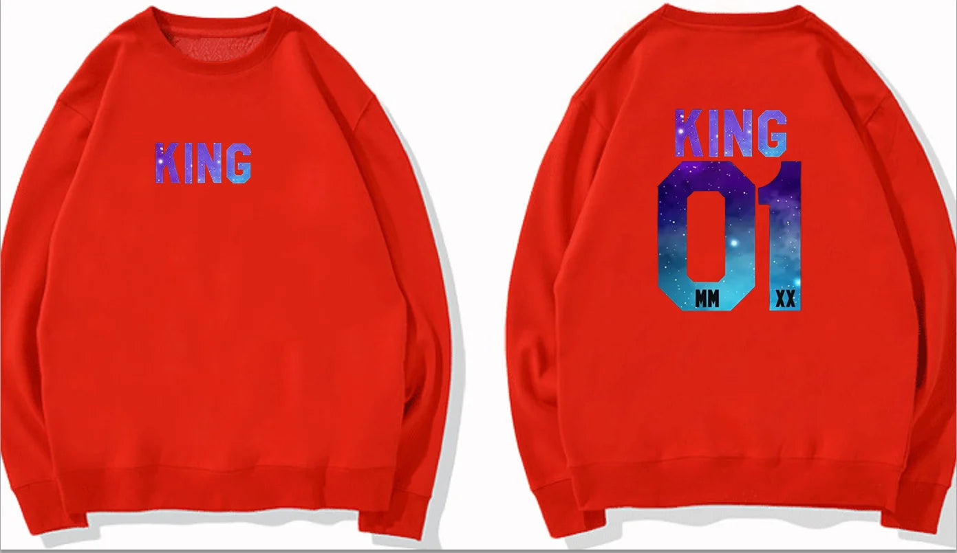 Couples Herren  King & Queen Stars Hoodie Pullover Partner Parchen Set Streetwear Men Women  Sweatshirt  Hoodies  Sweatshirts