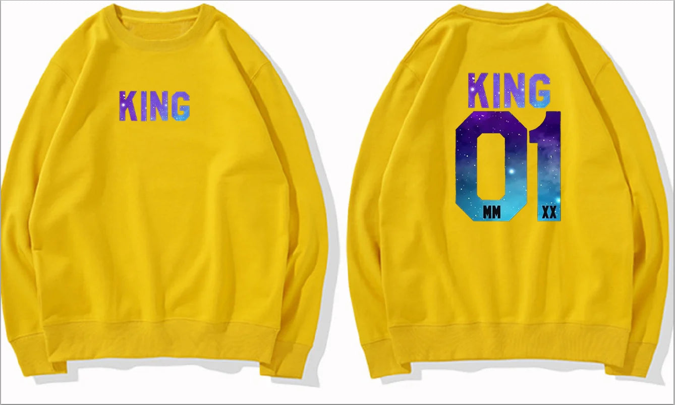Couples Herren  King & Queen Stars Hoodie Pullover Partner Parchen Set Streetwear Men Women  Sweatshirt  Hoodies  Sweatshirts