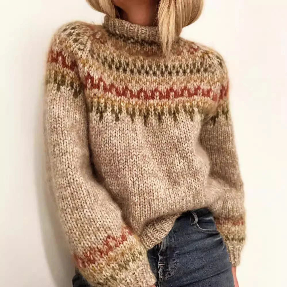 Pullovers Women Knitted Sweater Long Sleeve Turtleneck Jumpers Print Sweaters Loose Fit Spring 2025 High Street Sports