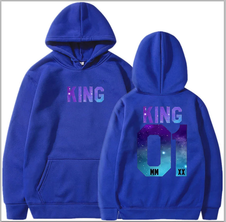 Couples Herren  King & Queen Stars Hoodie Pullover Partner Parchen Set Streetwear Men Women  Sweatshirt  Hoodies  Sweatshirts