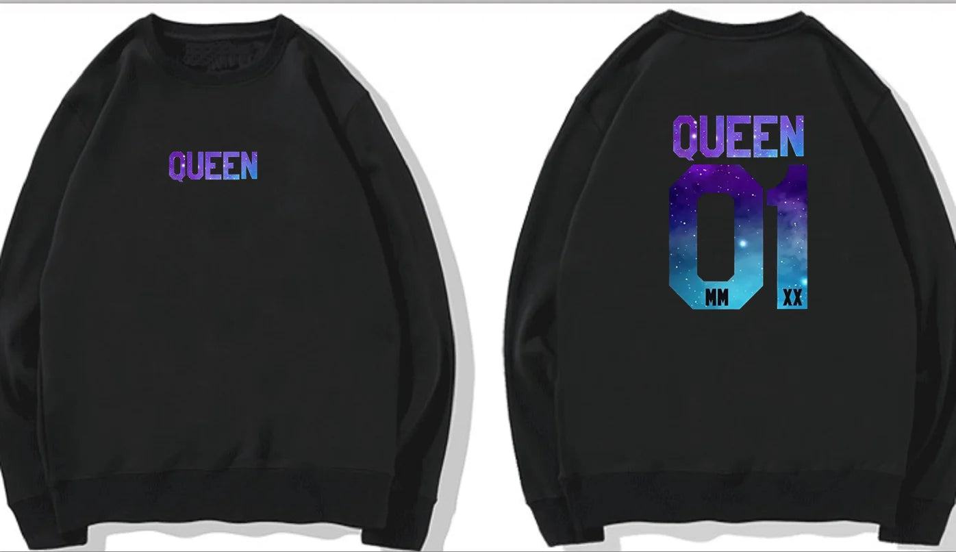 Couples Herren  King & Queen Stars Hoodie Pullover Partner Parchen Set Streetwear Men Women  Sweatshirt  Hoodies  Sweatshirts