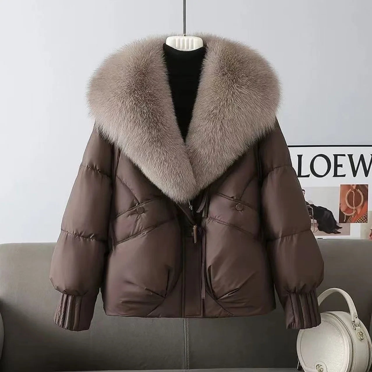 Winter Women's Cotton-Padded Jacket Large Fur Collar Thickened Short Warm Coat down Filled Anti-Fur for Short People