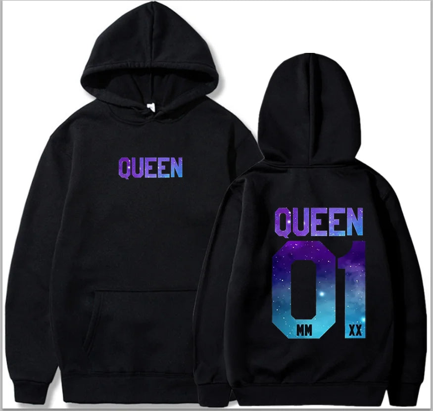 Couples Herren  King & Queen Stars Hoodie Pullover Partner Parchen Set Streetwear Men Women  Sweatshirt  Hoodies  Sweatshirts