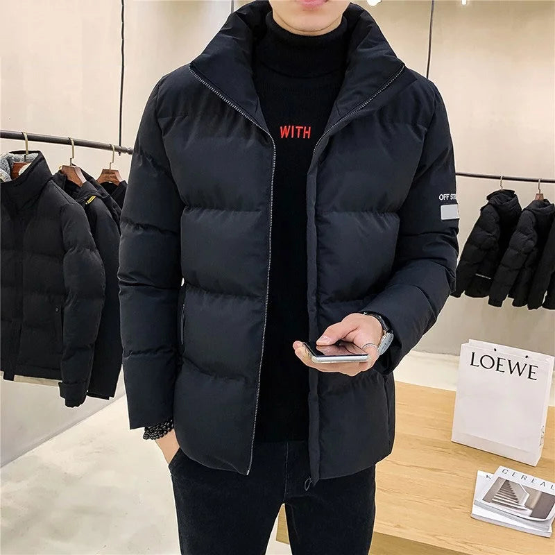 Thiened down Cotton Jaet Men's Winter New Faion Brand Stand Collar Warm Coat Youth ular ort Sle Zipper Closure