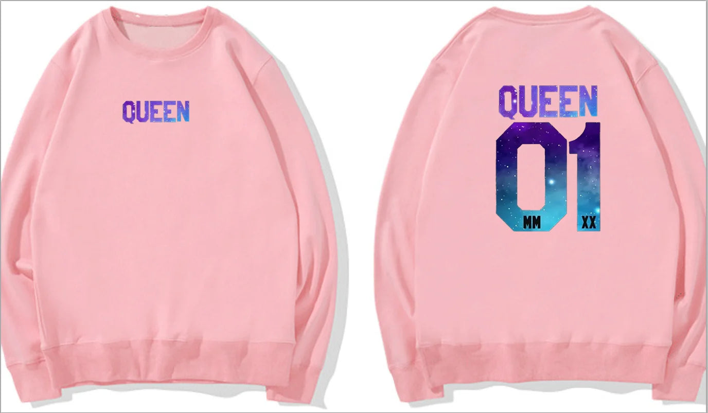 Couples Herren  King & Queen Stars Hoodie Pullover Partner Parchen Set Streetwear Men Women  Sweatshirt  Hoodies  Sweatshirts