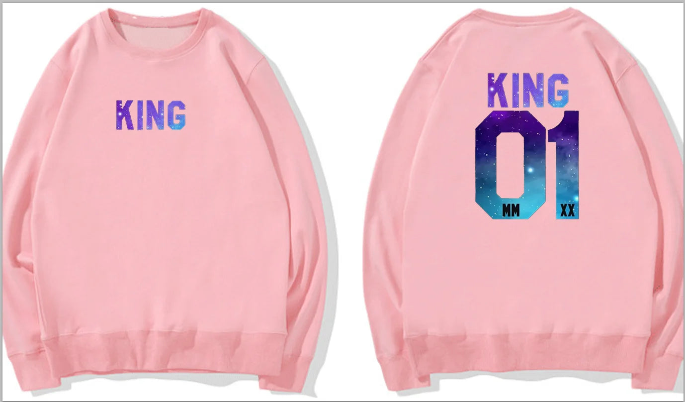 Couples Herren  King & Queen Stars Hoodie Pullover Partner Parchen Set Streetwear Men Women  Sweatshirt  Hoodies  Sweatshirts