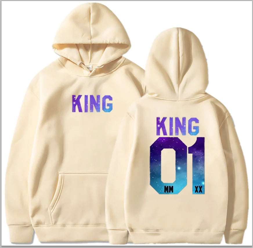 Couples Herren  King & Queen Stars Hoodie Pullover Partner Parchen Set Streetwear Men Women  Sweatshirt  Hoodies  Sweatshirts