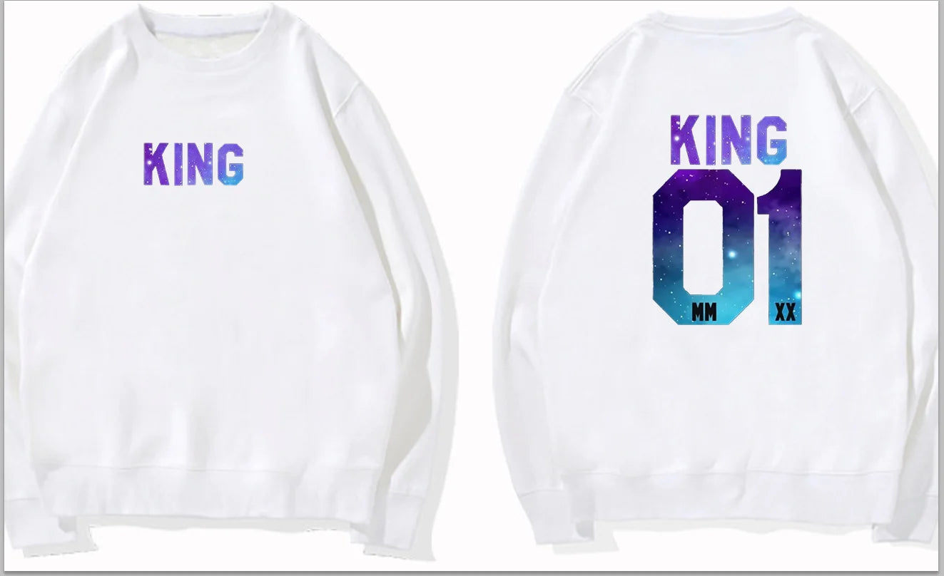 Couples Herren  King & Queen Stars Hoodie Pullover Partner Parchen Set Streetwear Men Women  Sweatshirt  Hoodies  Sweatshirts